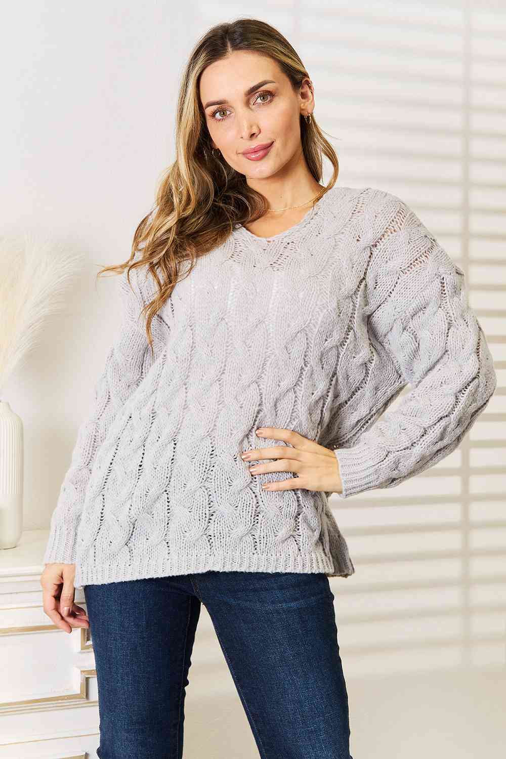 Cable-Knit Hooded Sweater - Sweaters - Shirts & Tops - 3 - 2024