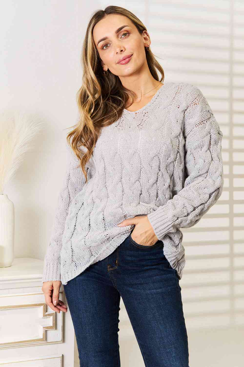 Cable-Knit Hooded Sweater - Sweaters - Shirts & Tops - 4 - 2024