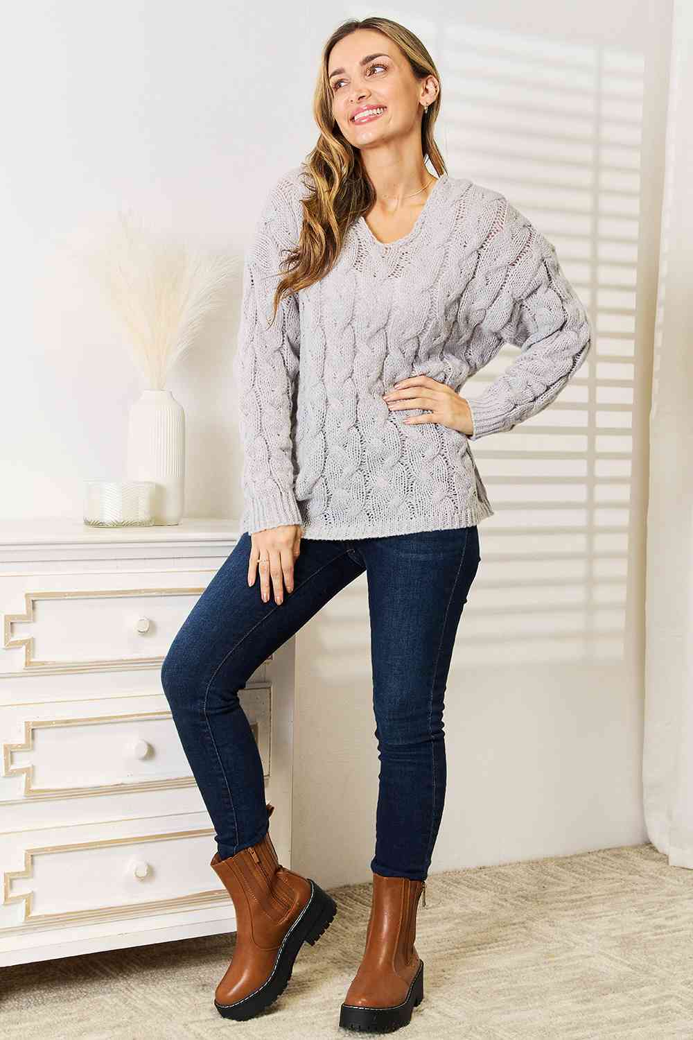 Cable-Knit Hooded Sweater - Sweaters - Shirts & Tops - 8 - 2024