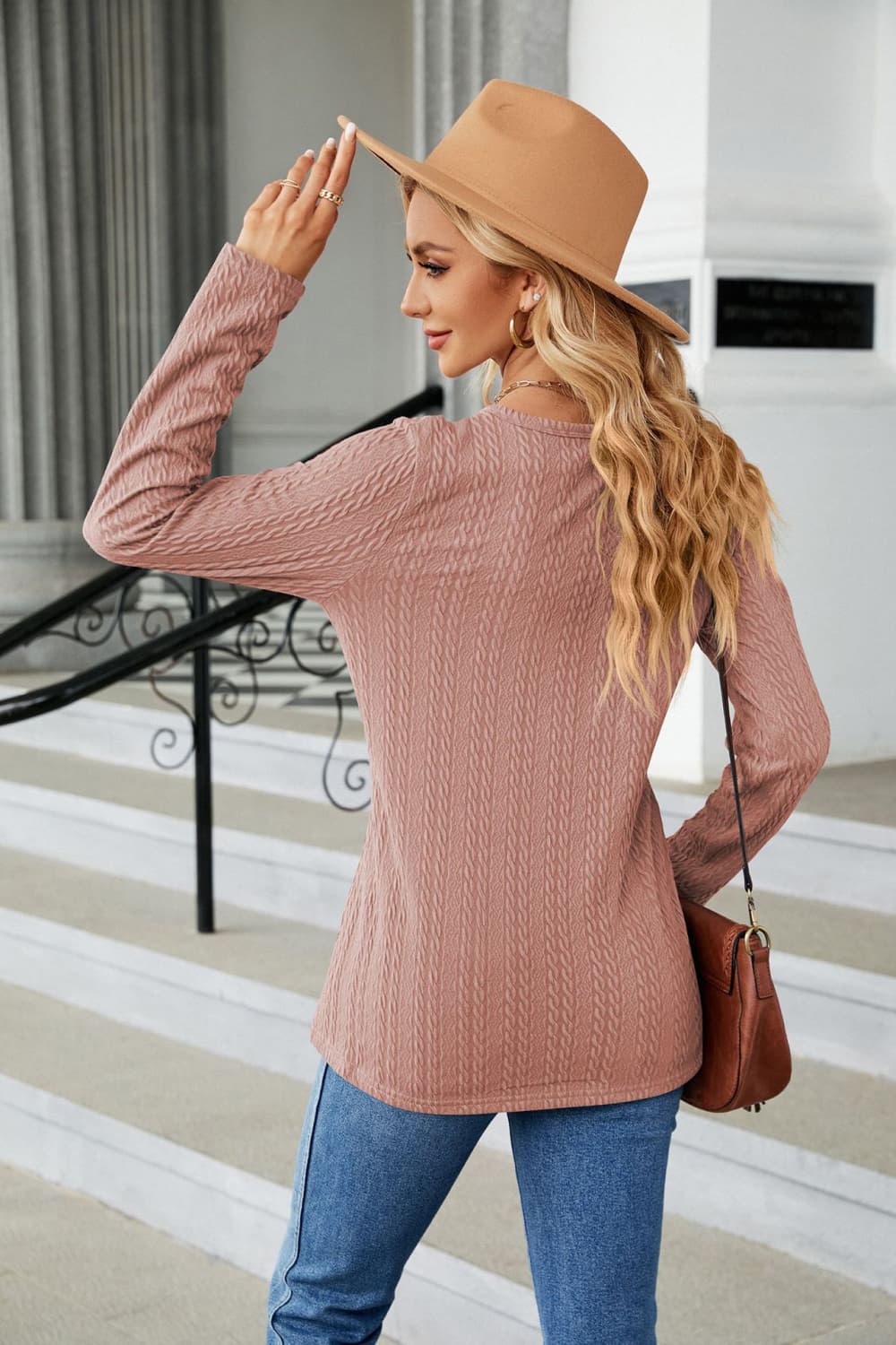 Cable-Knit Long Sleeve V-Neck T-Shirt - T-Shirts - Shirts & Tops - 15 - 2024