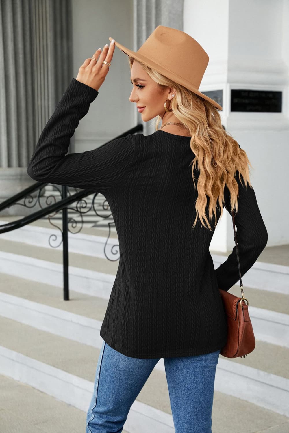 Cable-Knit Long Sleeve V-Neck T-Shirt - T-Shirts - Shirts & Tops - 27 - 2024