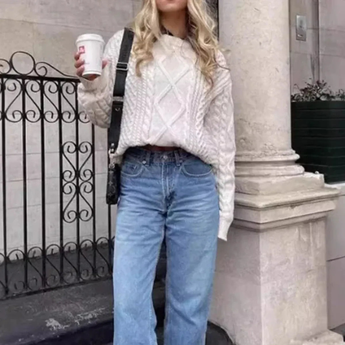 Vintage Oversized Cable Knit Pullover Sweater - Sweaters - Sweaters - 2