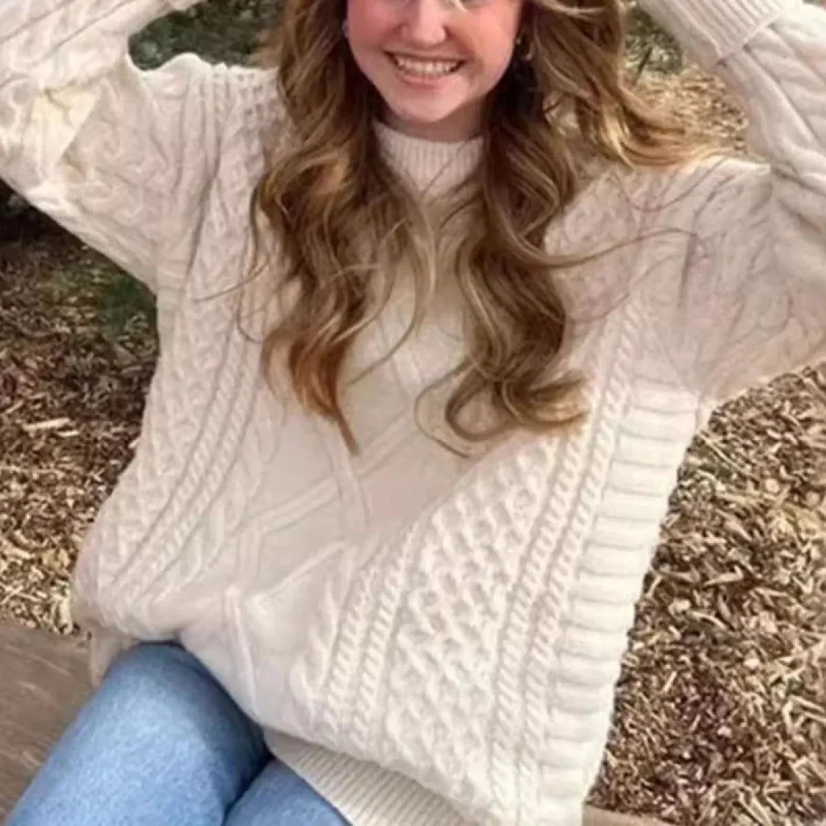 Vintage Oversized Cable Knit Pullover Sweater - Sweaters - Sweaters - 3