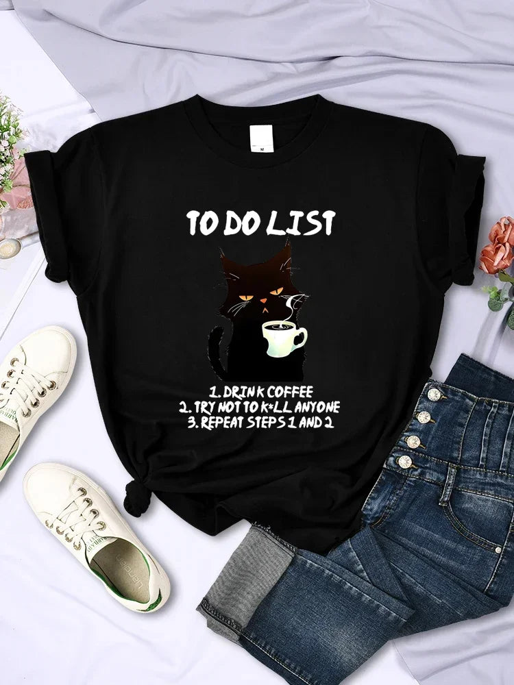 ’To Do List’ Caffeine & Whiskers Tee - Black / 6XL - T-Shirts - Shirts & Tops - 3 - 2024