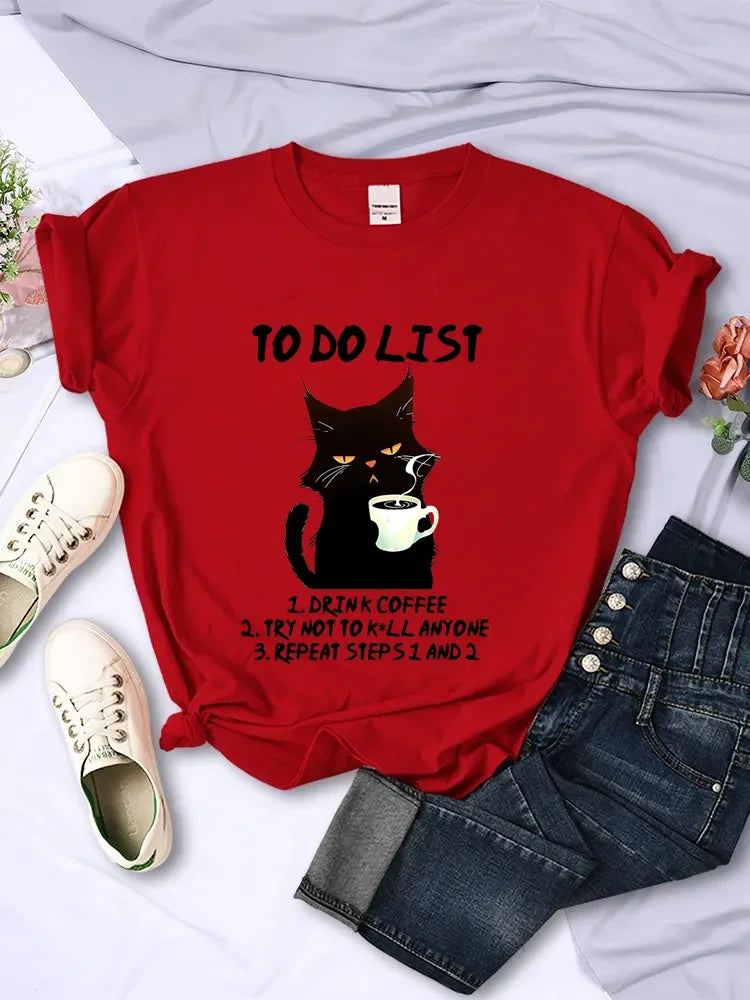 ’To Do List’ Caffeine & Whiskers Tee - Red / 6XL - T-Shirts - Shirts & Tops - 4 - 2024