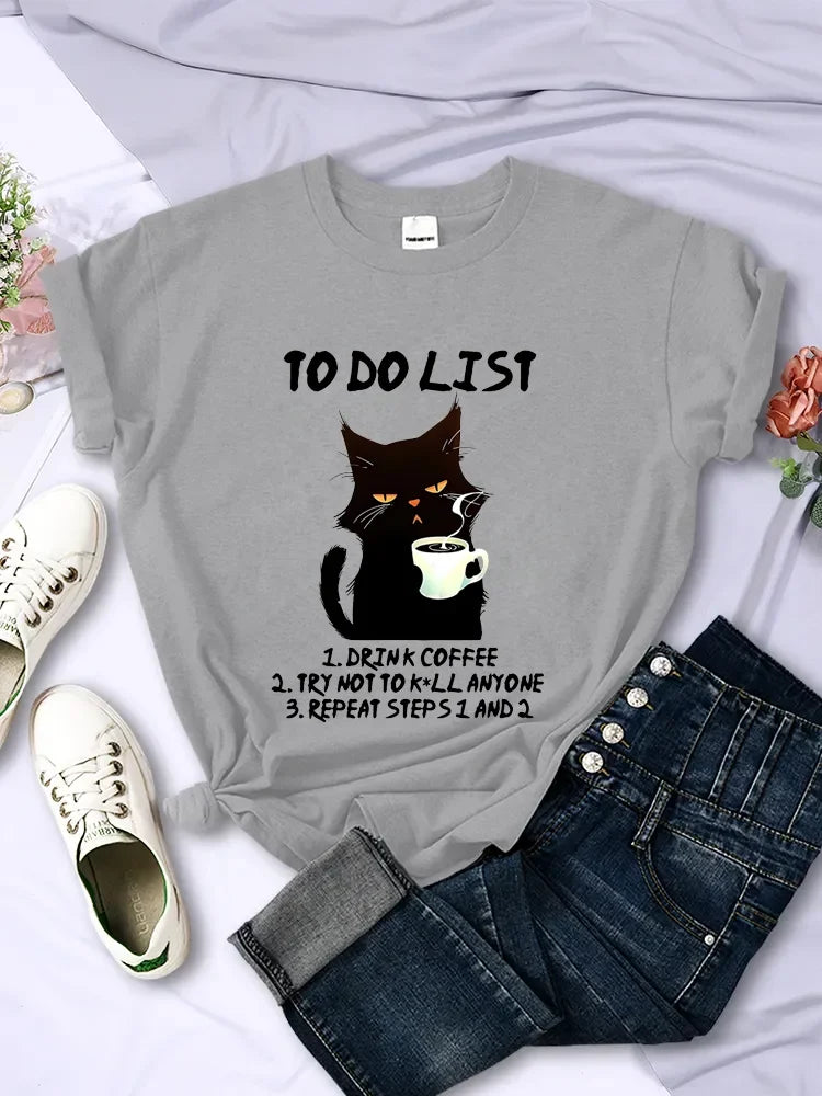 ’To Do List’ Caffeine & Whiskers Tee - Gray / 6XL - T-Shirts - Shirts & Tops - 5 - 2024