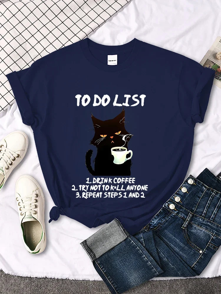 ’To Do List’ Caffeine & Whiskers Tee - Dark Blue / 5XL - T-Shirts - Shirts & Tops - 6 - 2024