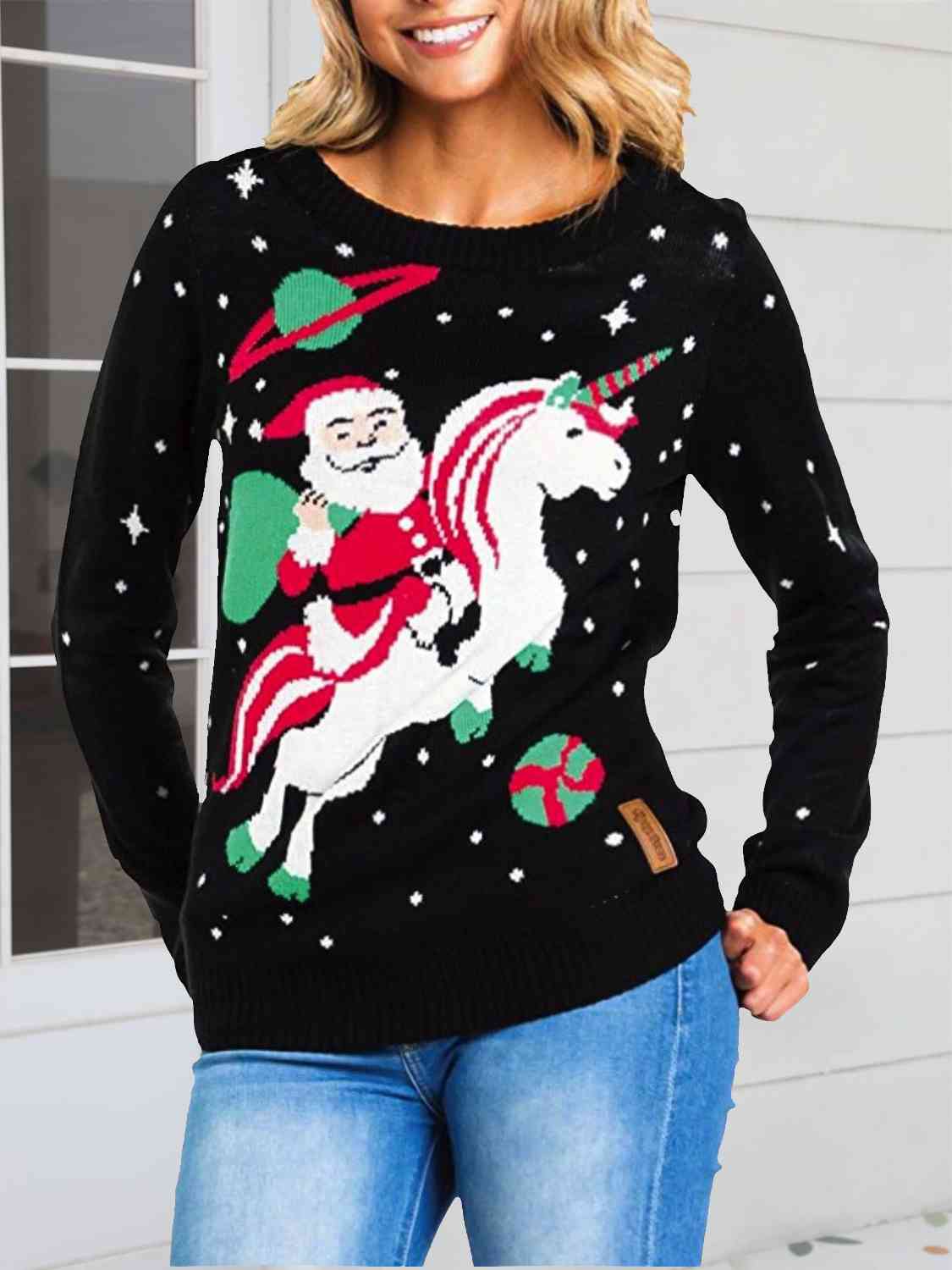Christmas Round Neck Knit Top - Black / S - Camis & Tops - Shirts & Tops - 1 - 2024