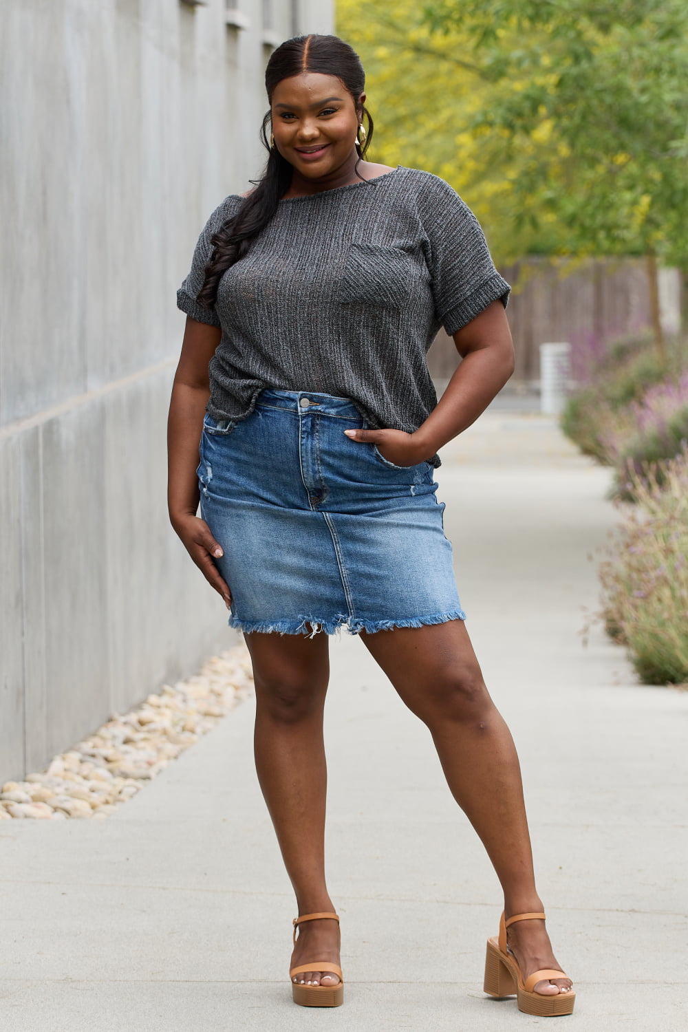 Chunky Knit Short Sleeve Top in Gray - Camis & Tops - Shirts & Tops - 9 - 2024