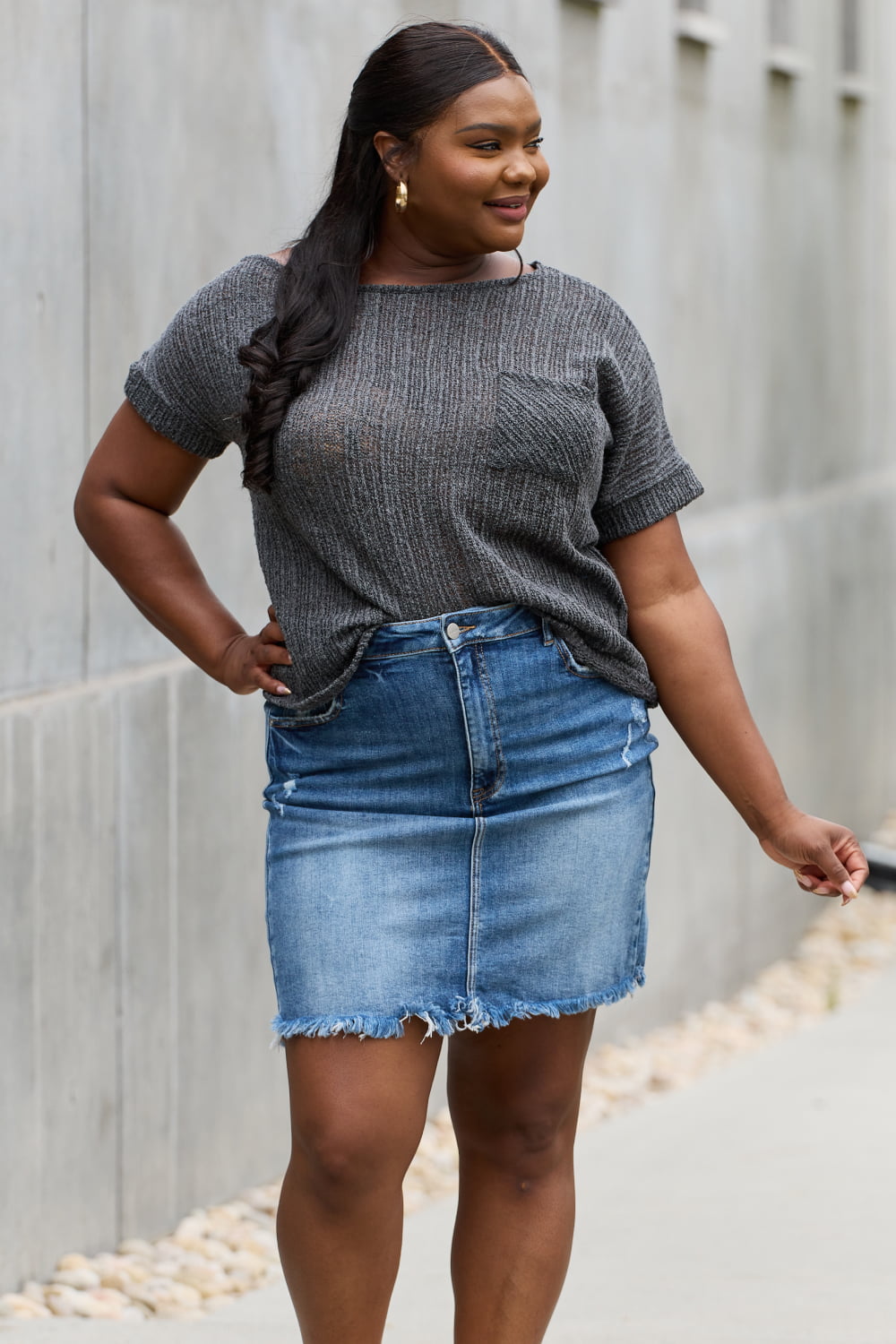 Chunky Knit Short Sleeve Top in Gray - Camis & Tops - Shirts & Tops - 6 - 2024