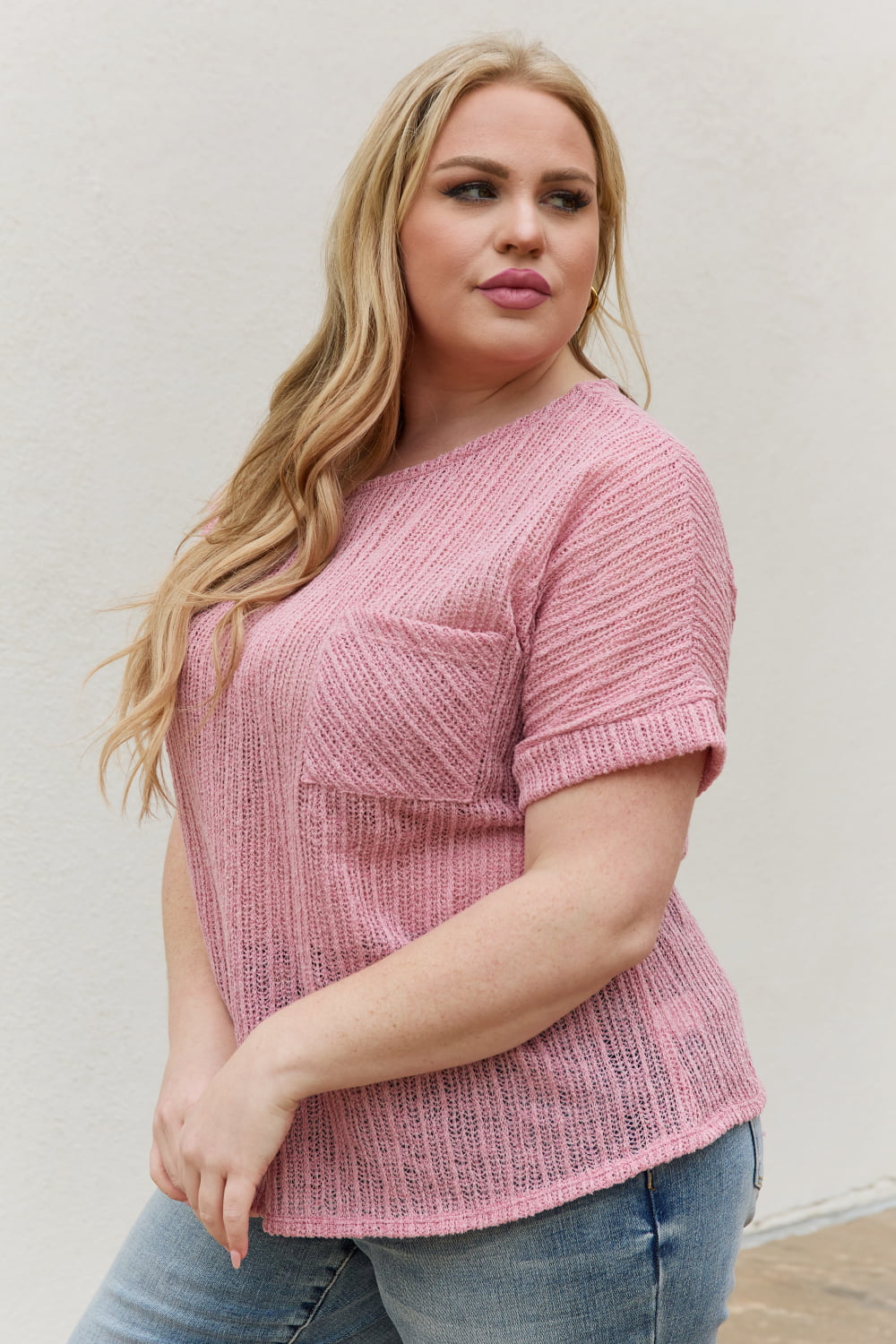 Chunky Knit Short Sleeve Top in Mauve - Tops - Shirts & Tops - 12 - 2024