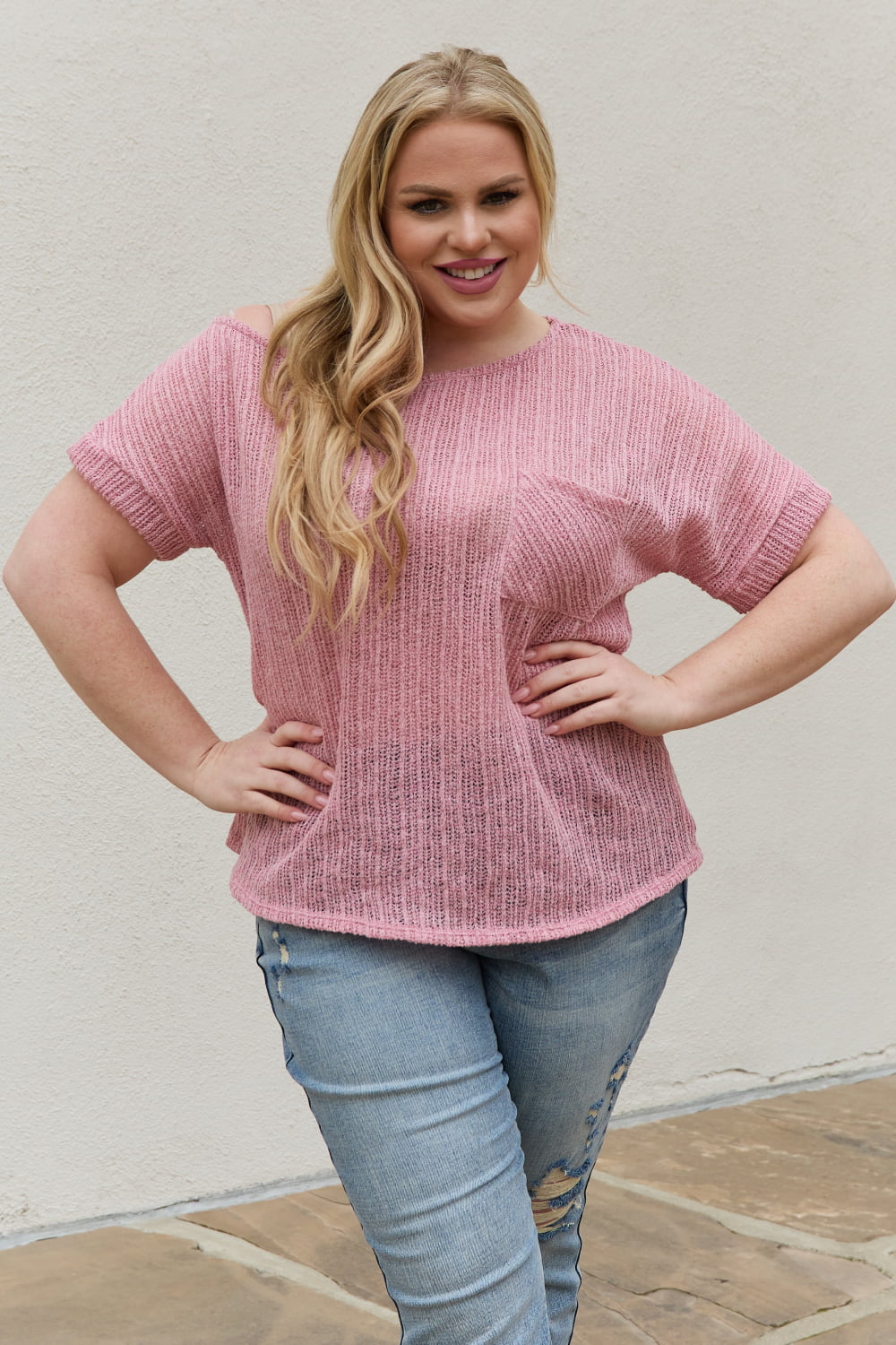 Chunky Knit Short Sleeve Top in Mauve - Camis & Tops - Shirts & Tops - 7 - 2024