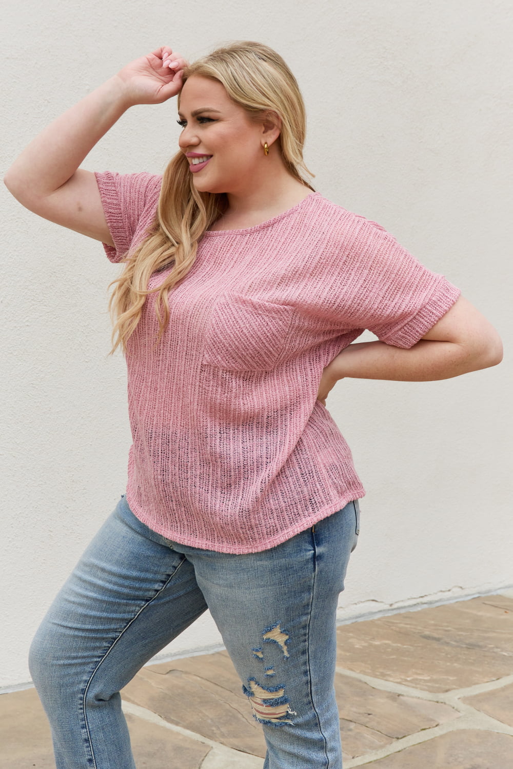 Chunky Knit Short Sleeve Top in Mauve - Camis & Tops - Shirts & Tops - 9 - 2024
