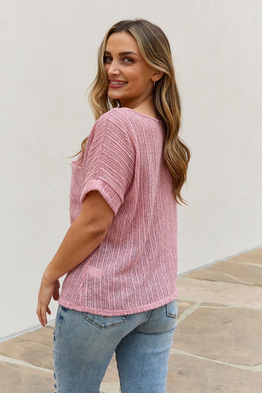 Chunky Knit Short Sleeve Top in Mauve - Camis & Tops - Shirts & Tops - 2 - 2024