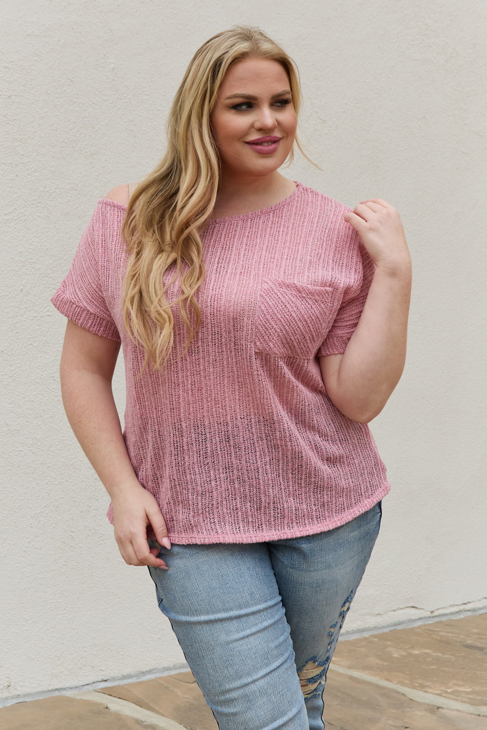 Chunky Knit Short Sleeve Top in Mauve - Camis & Tops - Shirts & Tops - 8 - 2024