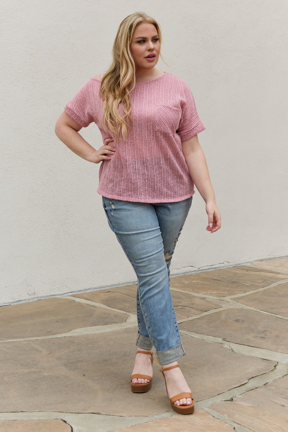 Chunky Knit Short Sleeve Top in Mauve - Camis & Tops - Shirts & Tops - 11 - 2024