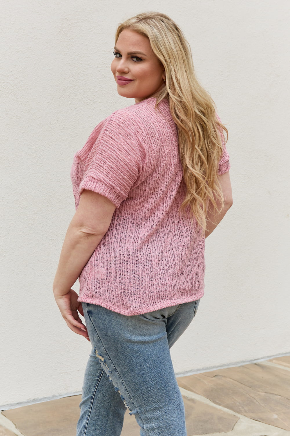 Chunky Knit Short Sleeve Top in Mauve - Camis & Tops - Shirts & Tops - 10 - 2024