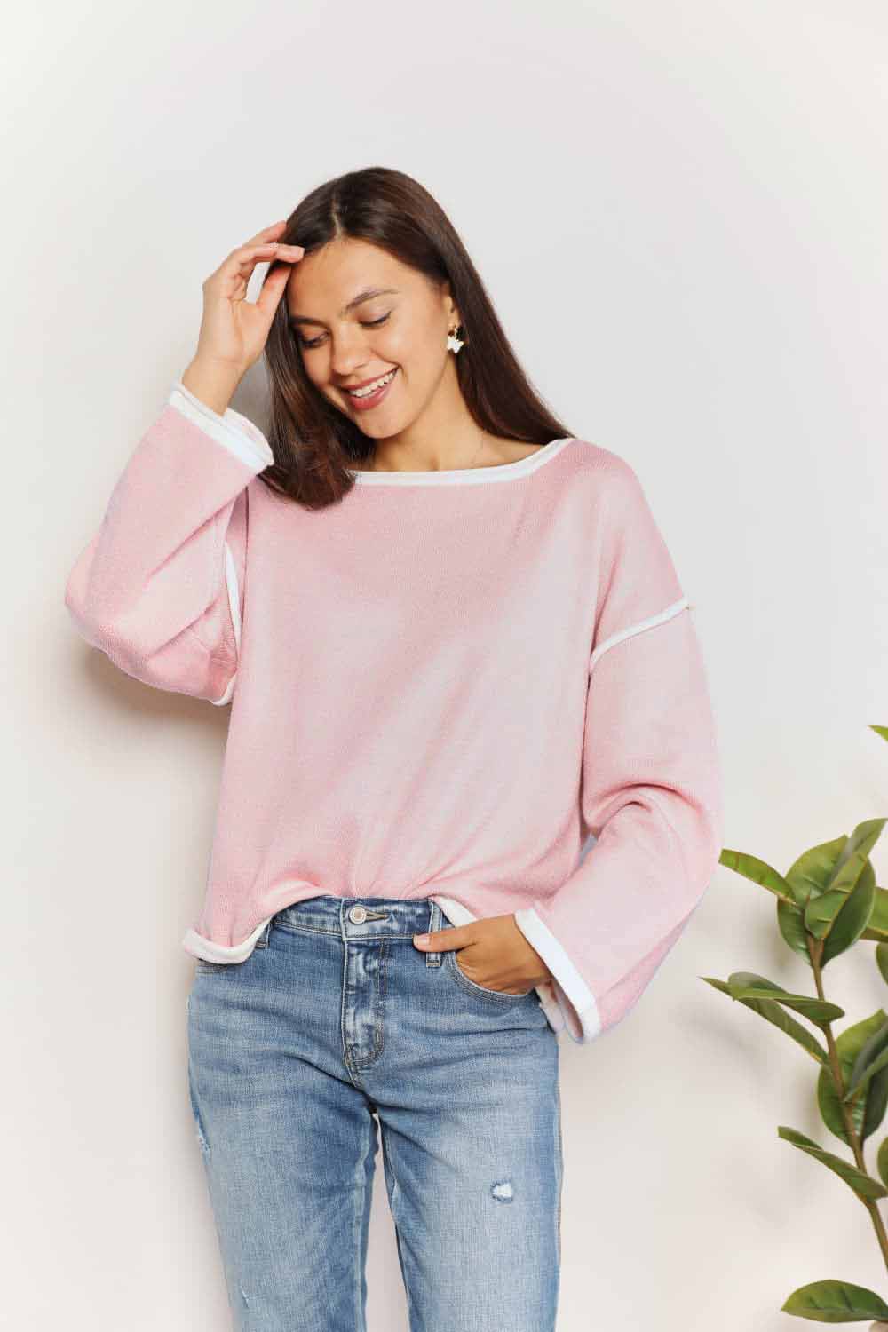 Contrast Detail Dropped Shoulder Knit Top - Camis & Tops - Shirts & Tops - 6 - 2024