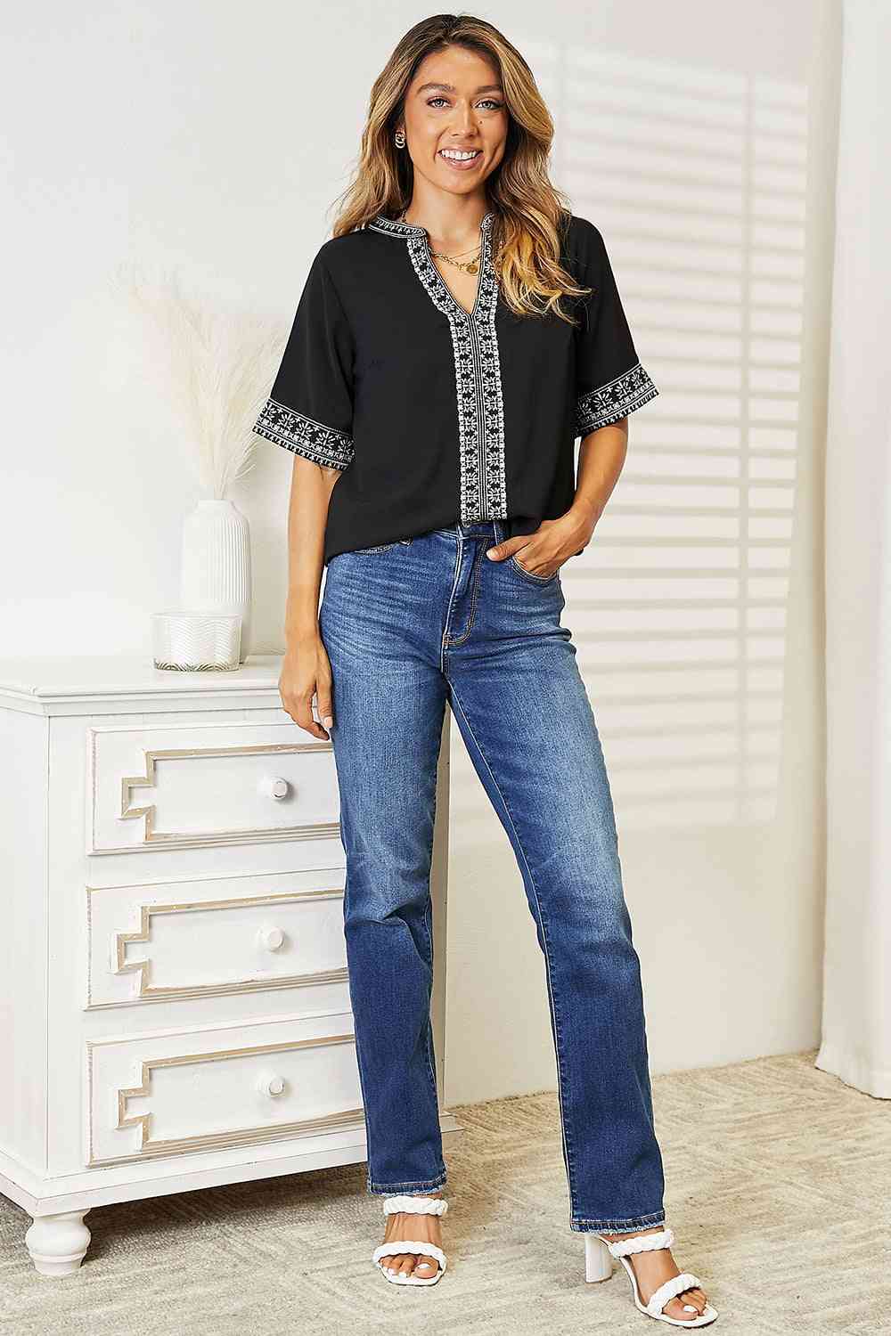 Embroidered Notched Neck Top - Camis & Tops - Shirts & Tops - 6 - 2024