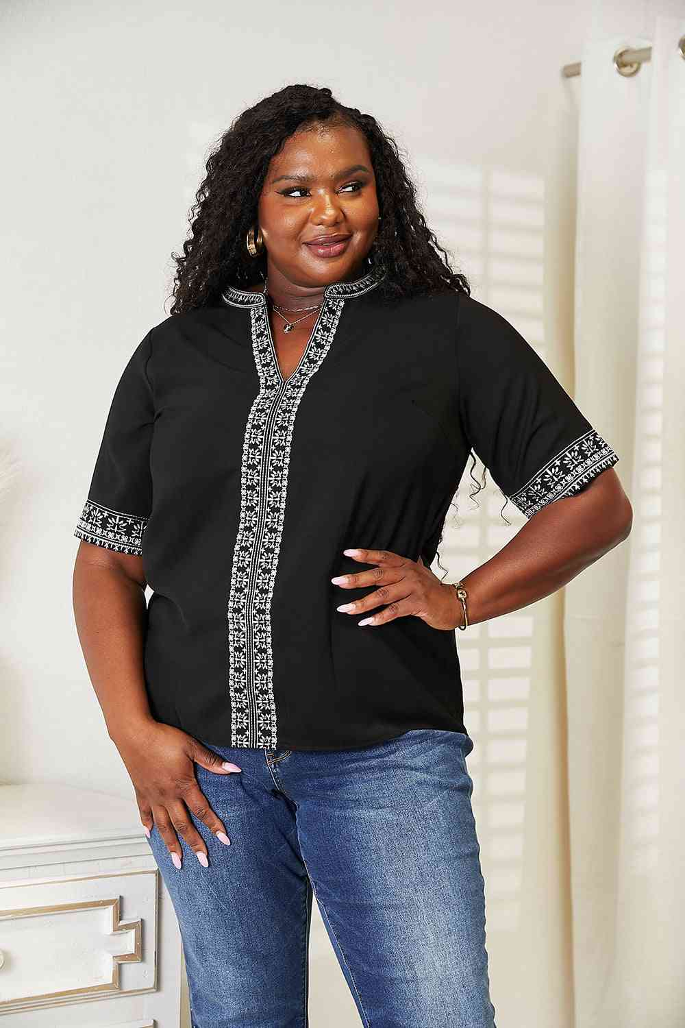 Embroidered Notched Neck Top - Camis & Tops - Shirts & Tops - 8 - 2024