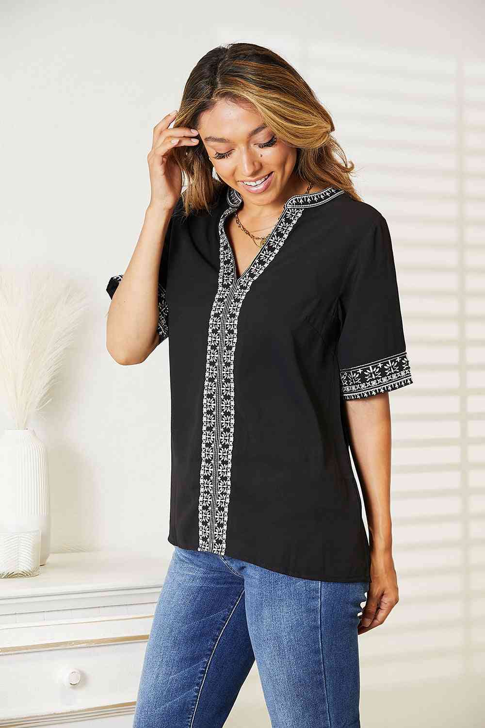 Embroidered Notched Neck Top - Camis & Tops - Shirts & Tops - 5 - 2024