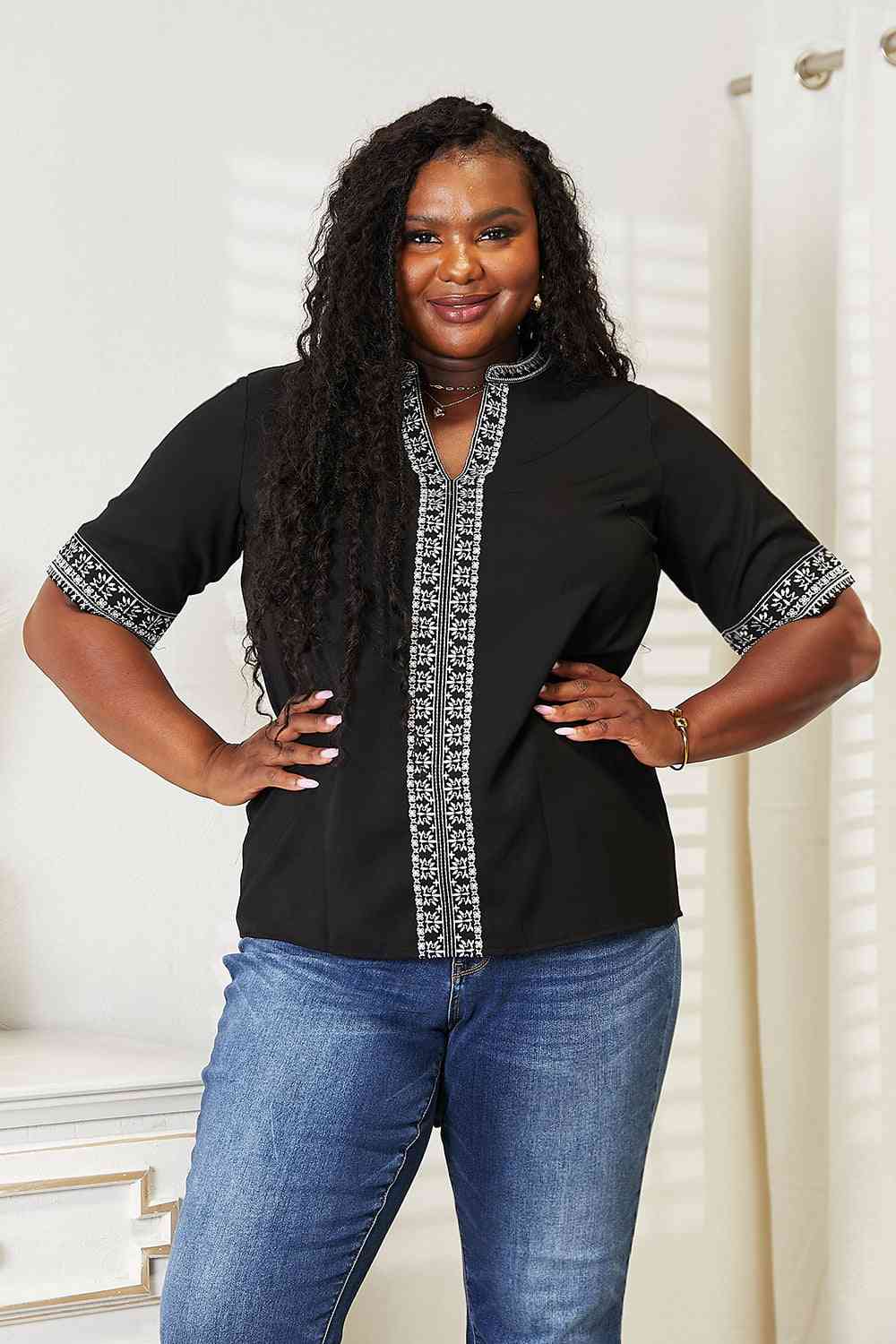 Embroidered Notched Neck Top - Camis & Tops - Shirts & Tops - 7 - 2024