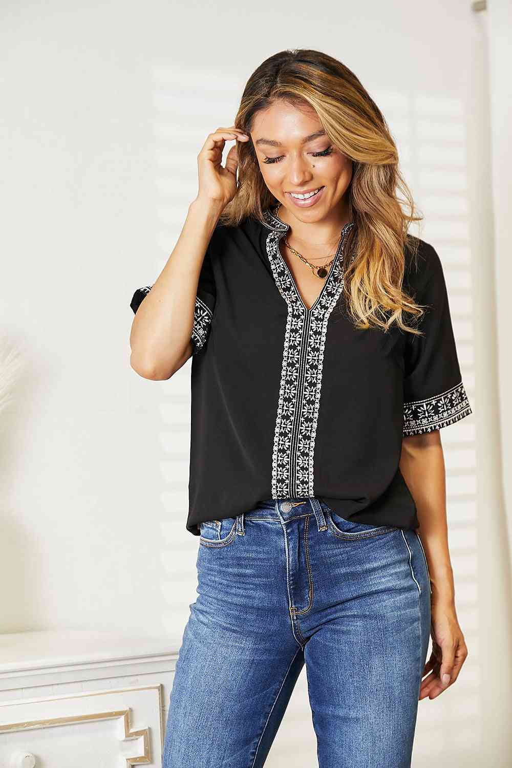 Embroidered Notched Neck Top - Camis & Tops - Shirts & Tops - 3 - 2024