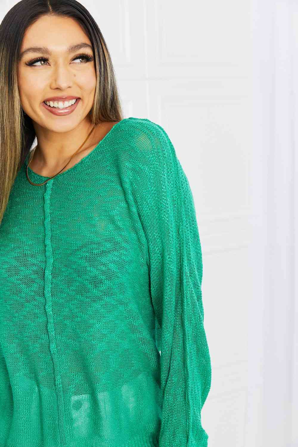 Exposed Seam Slit Knit Top in Kelly Green - Camis & Tops - Shirts & Tops - 6 - 2024