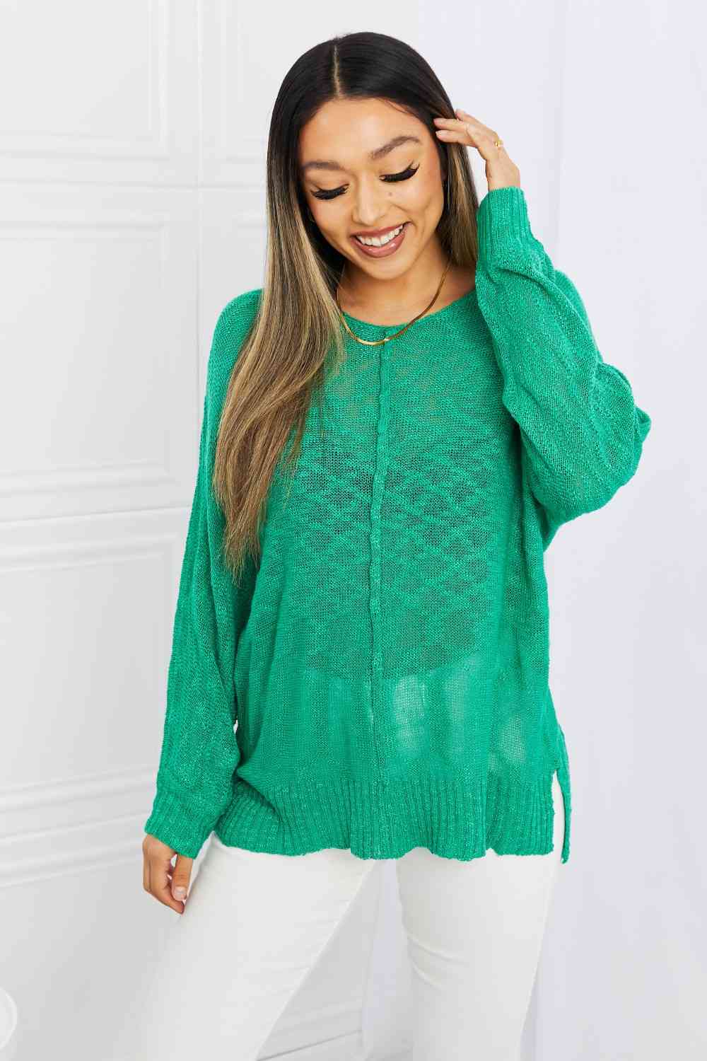 Exposed Seam Slit Knit Top in Kelly Green - Green / S - Camis & Tops - Shirts & Tops - 1 - 2024