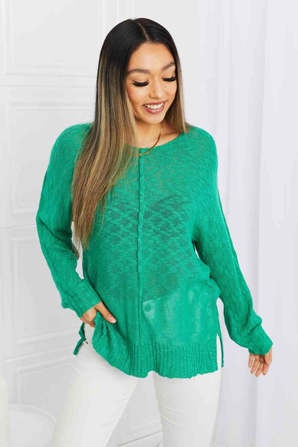 Exposed Seam Slit Knit Top in Kelly Green - Camis & Tops - Shirts & Tops - 3 - 2024