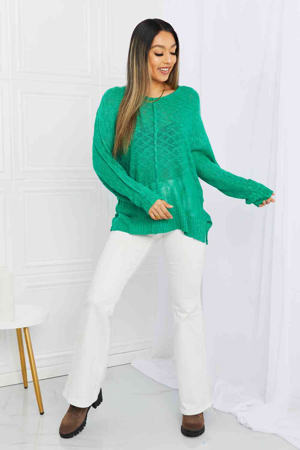 Exposed Seam Slit Knit Top in Kelly Green - Camis & Tops - Shirts & Tops - 5 - 2024