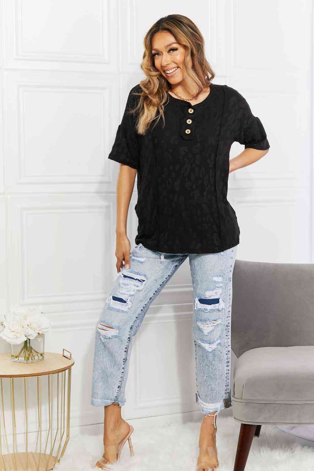 At The Fair Animal Textured Top in Black - Camis & Tops - Shirts & Tops - 5 - 2024