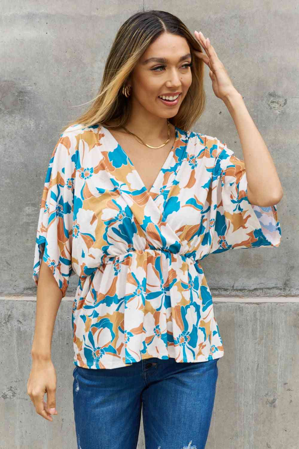 Floral Print Wrap Tunic Top - Floral / S - Camis & Tops - Shirts & Tops - 1 - 2024