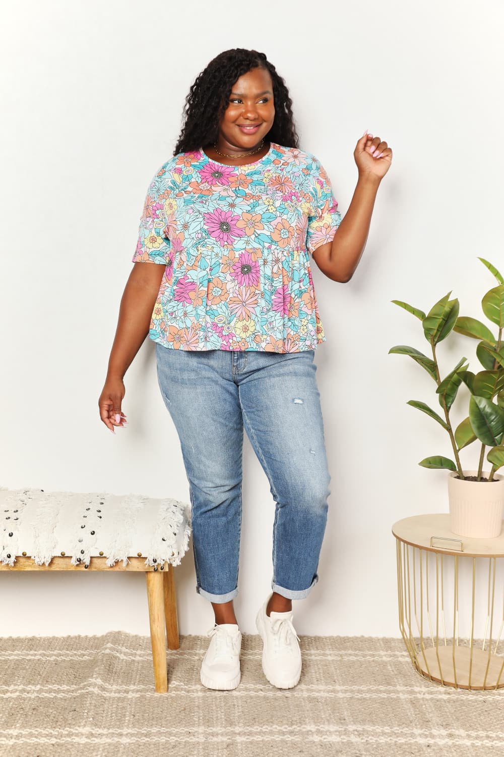Floral Round Neck Babydoll Top - Camis & Tops - Shirts & Tops - 10 - 2024