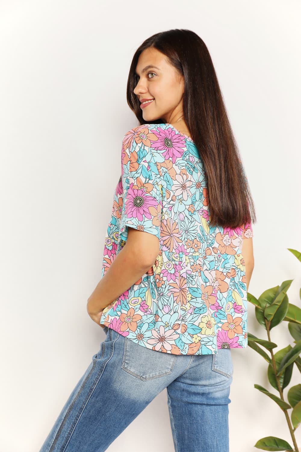 Floral Round Neck Babydoll Top - Camis & Tops - Shirts & Tops - 2 - 2024