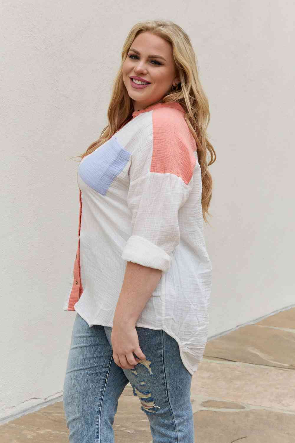 Full Size Color Block Woven Button Down Top - Camis & Tops - Shirts & Tops - 4 - 2024