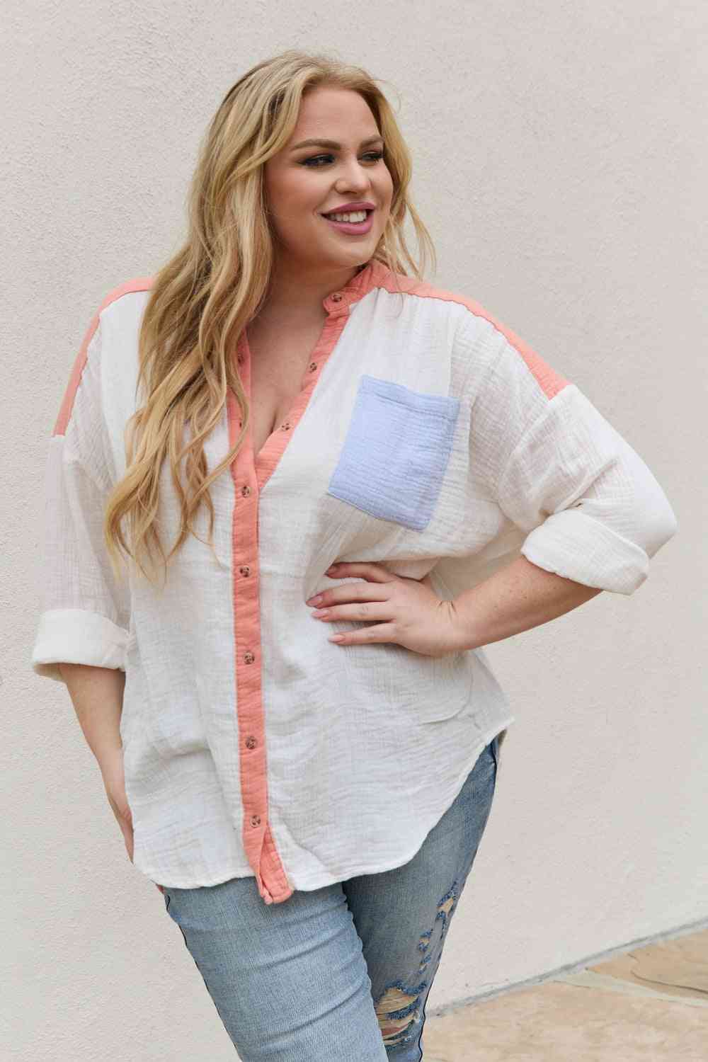 Full Size Color Block Woven Button Down Top - Camis & Tops - Shirts & Tops - 3 - 2024