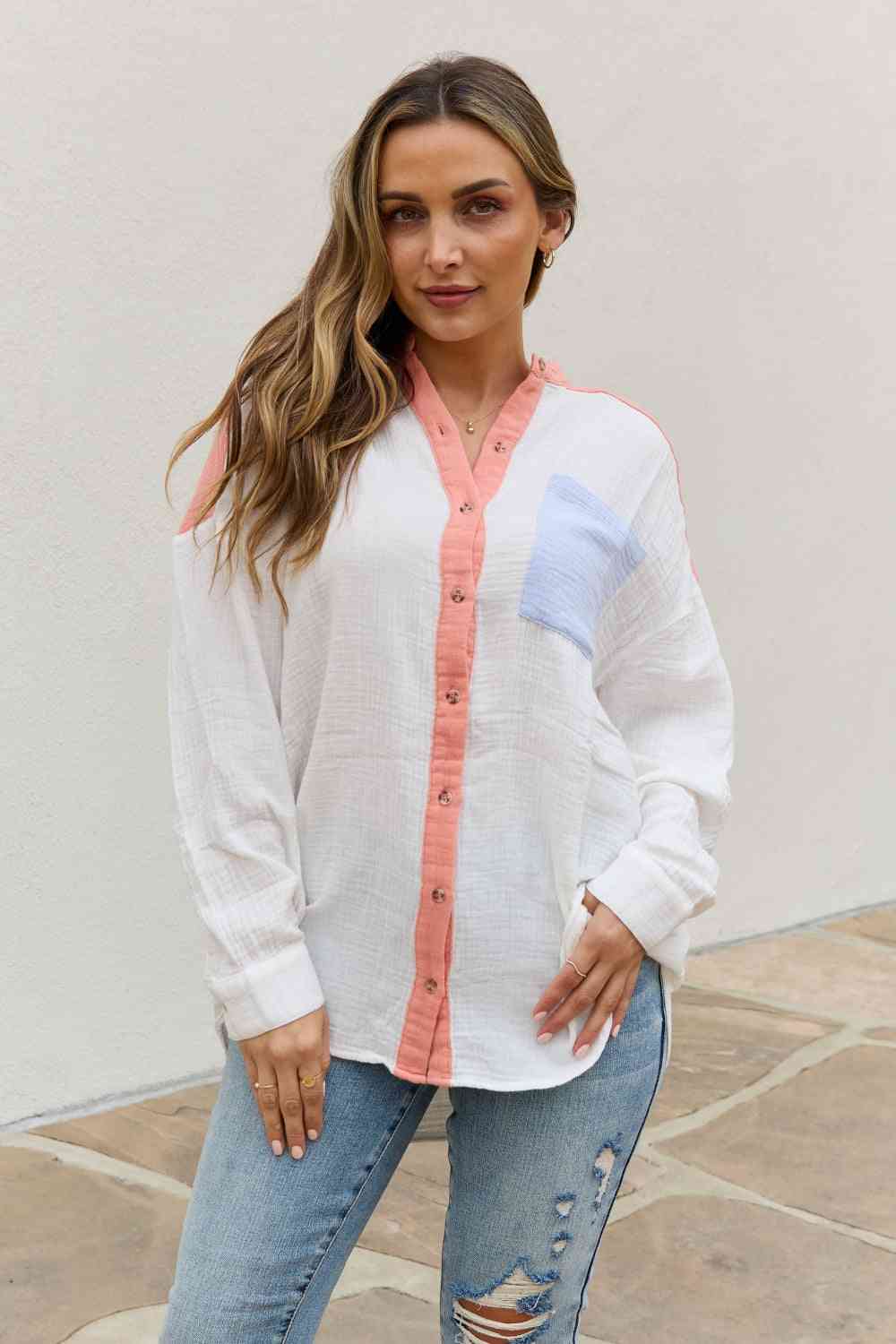 Full Size Color Block Woven Button Down Top - Camis & Tops - Shirts & Tops - 7 - 2024