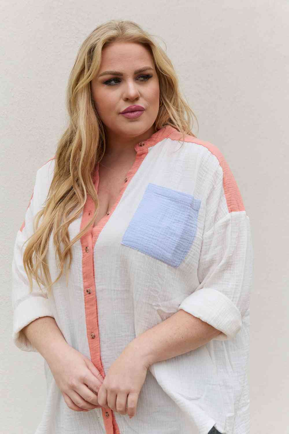 Full Size Color Block Woven Button Down Top - Camis & Tops - Shirts & Tops - 6 - 2024