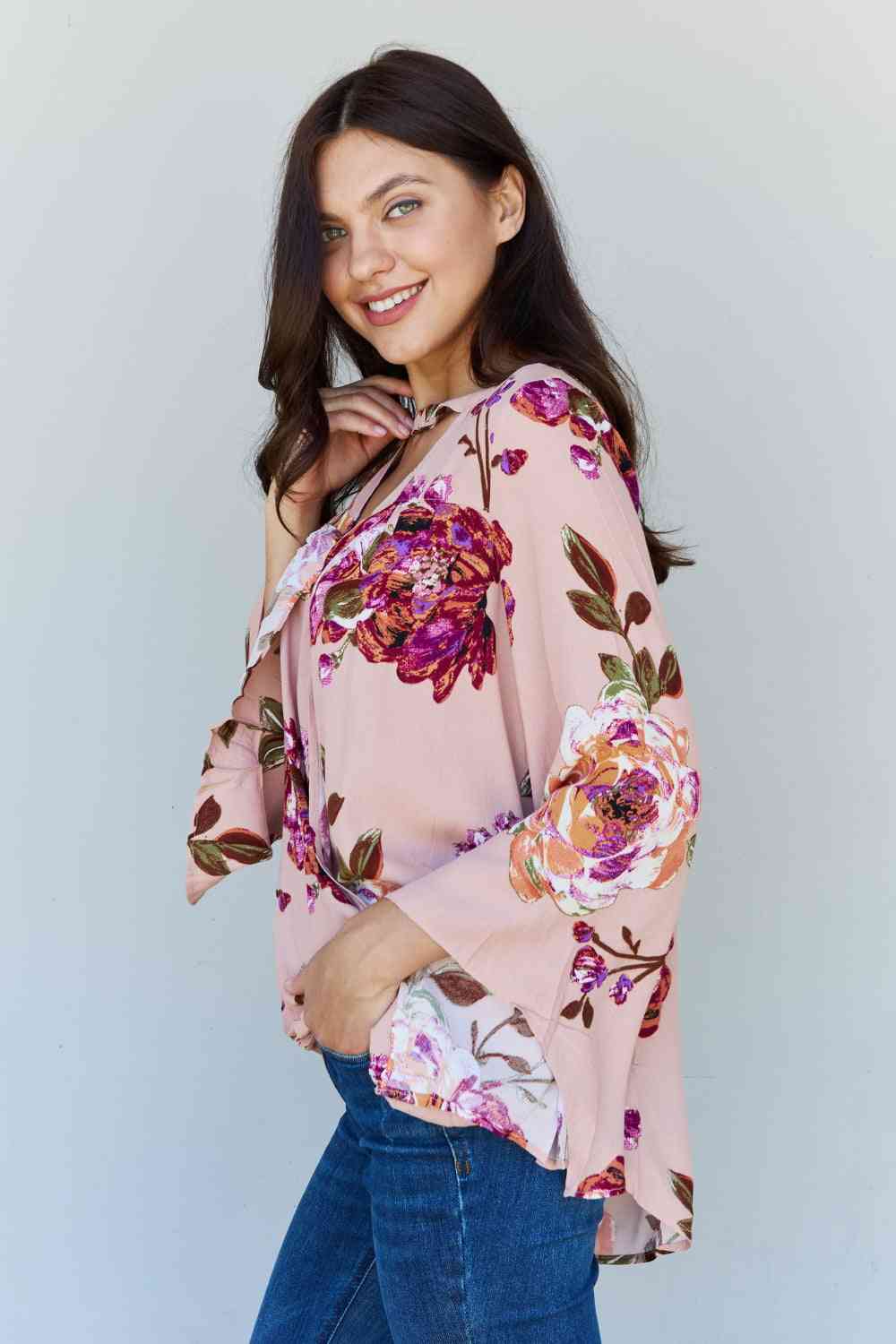 Full Size Floral Bell Sleeve Crepe Top - Camis & Tops - Shirts & Tops - 4 - 2024