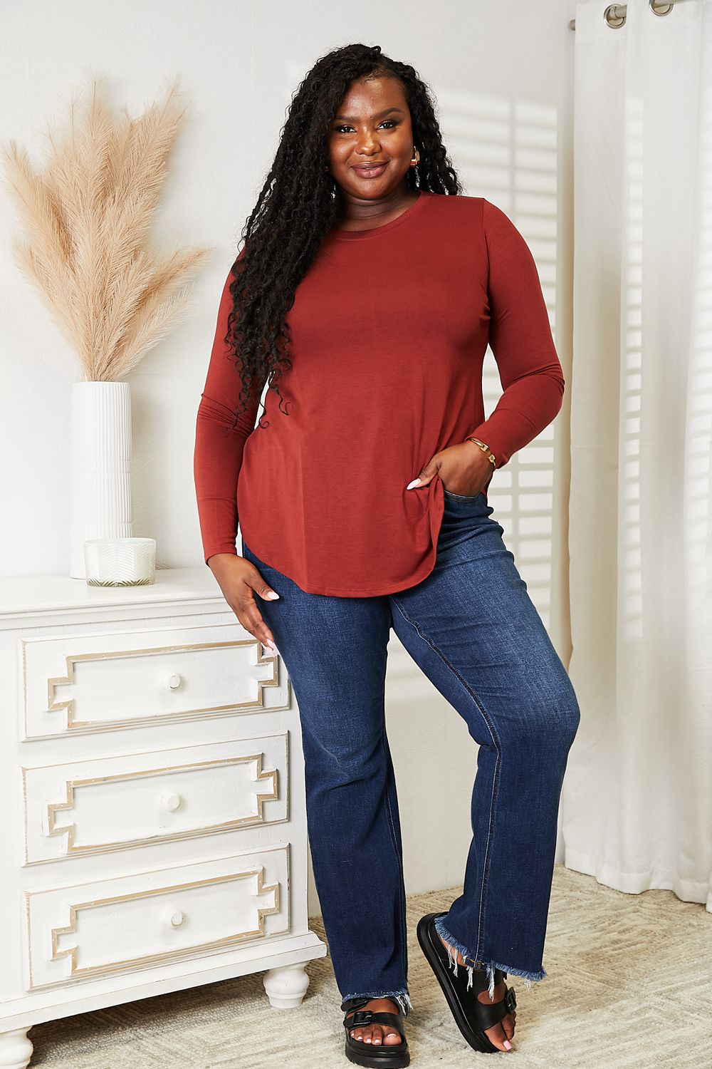 Full Size Long Sleeve Round Neck Round Hem Top - Camis & Tops - Shirts & Tops - 4 - 2024