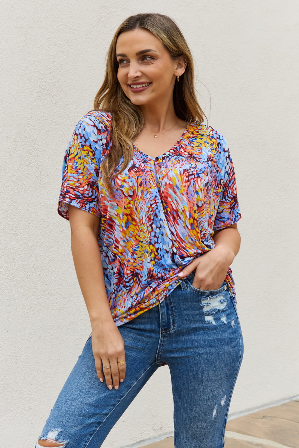 Full Size Printed Dolman Flowy Top - Blue / S - Camis & Tops - Shirts & Tops - 1 - 2024