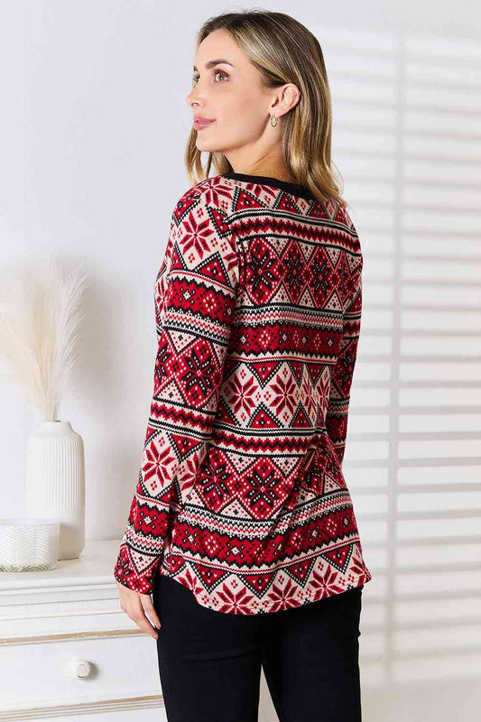 Full Size Snowflake Print Long Sleeve Top - Tops - Shirts & Tops - 2 - 2024