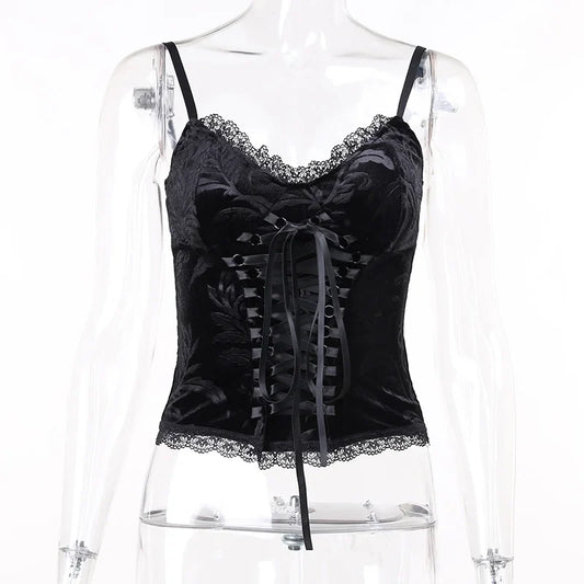 Gothic Pentagon Lace Bandage V Neck Camisole Top - Black / S - Camis & Tops - Clothing - 4 - 2024