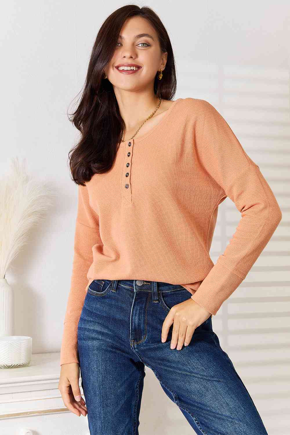 Half Button Long Sleeve Top - Camis & Tops - Shirts & Tops - 5 - 2024