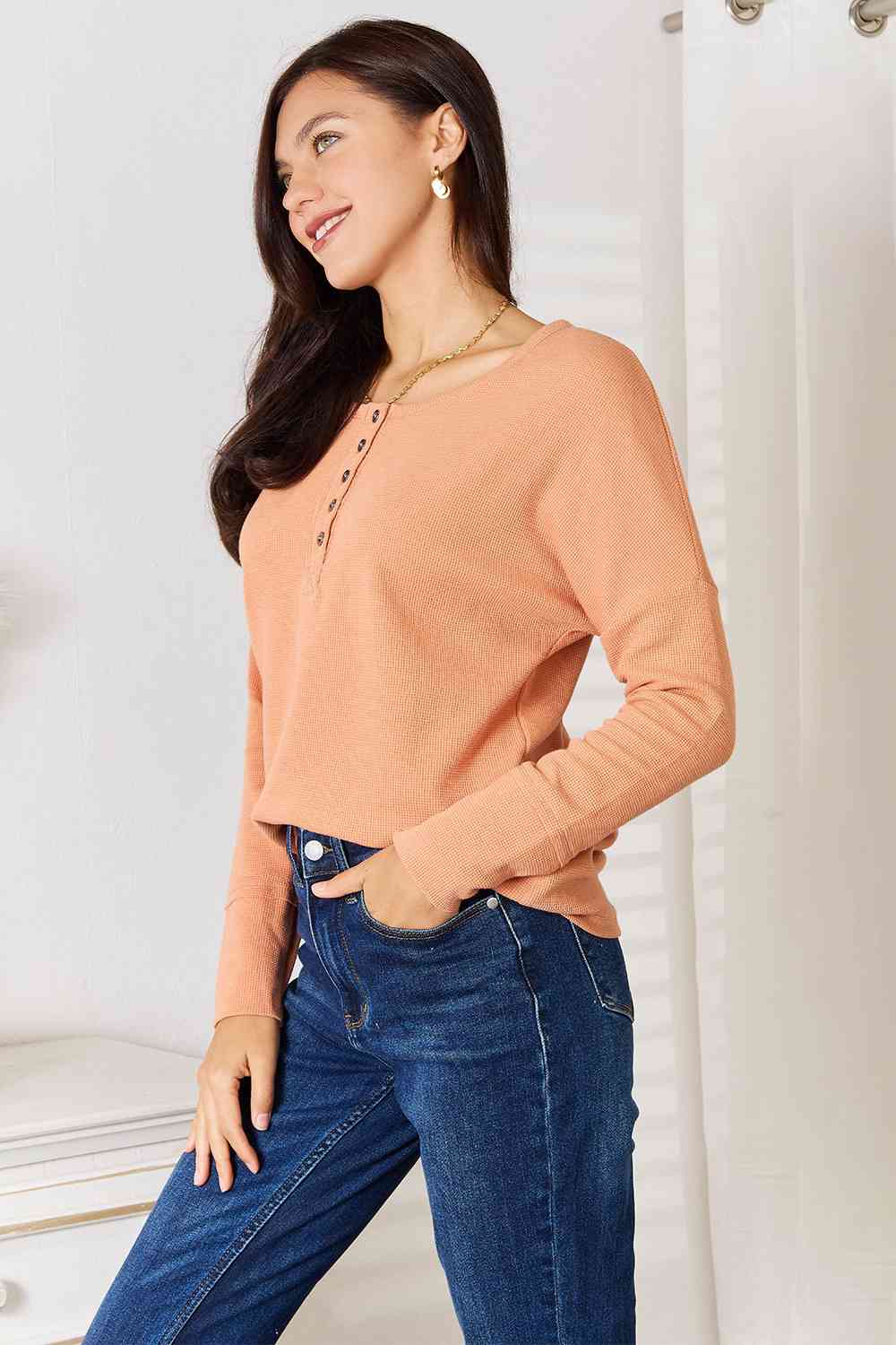 Half Button Long Sleeve Top - Camis & Tops - Shirts & Tops - 6 - 2024