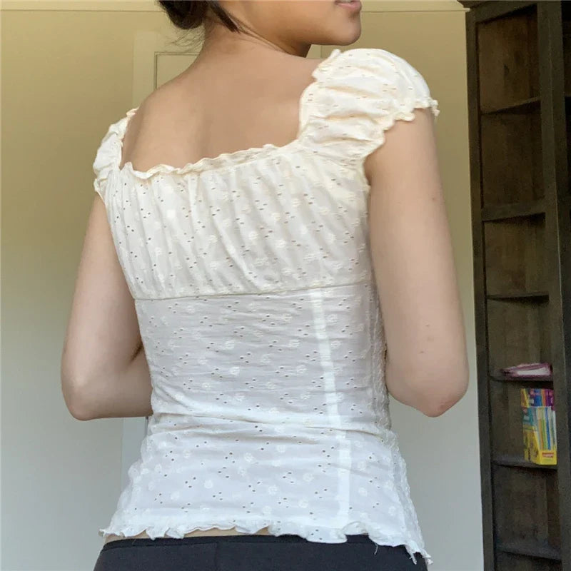 Kawaii White Corset Top - Lace Trim V Neck - Blouses & Shirts - Shirts & Tops - 4 - 2024