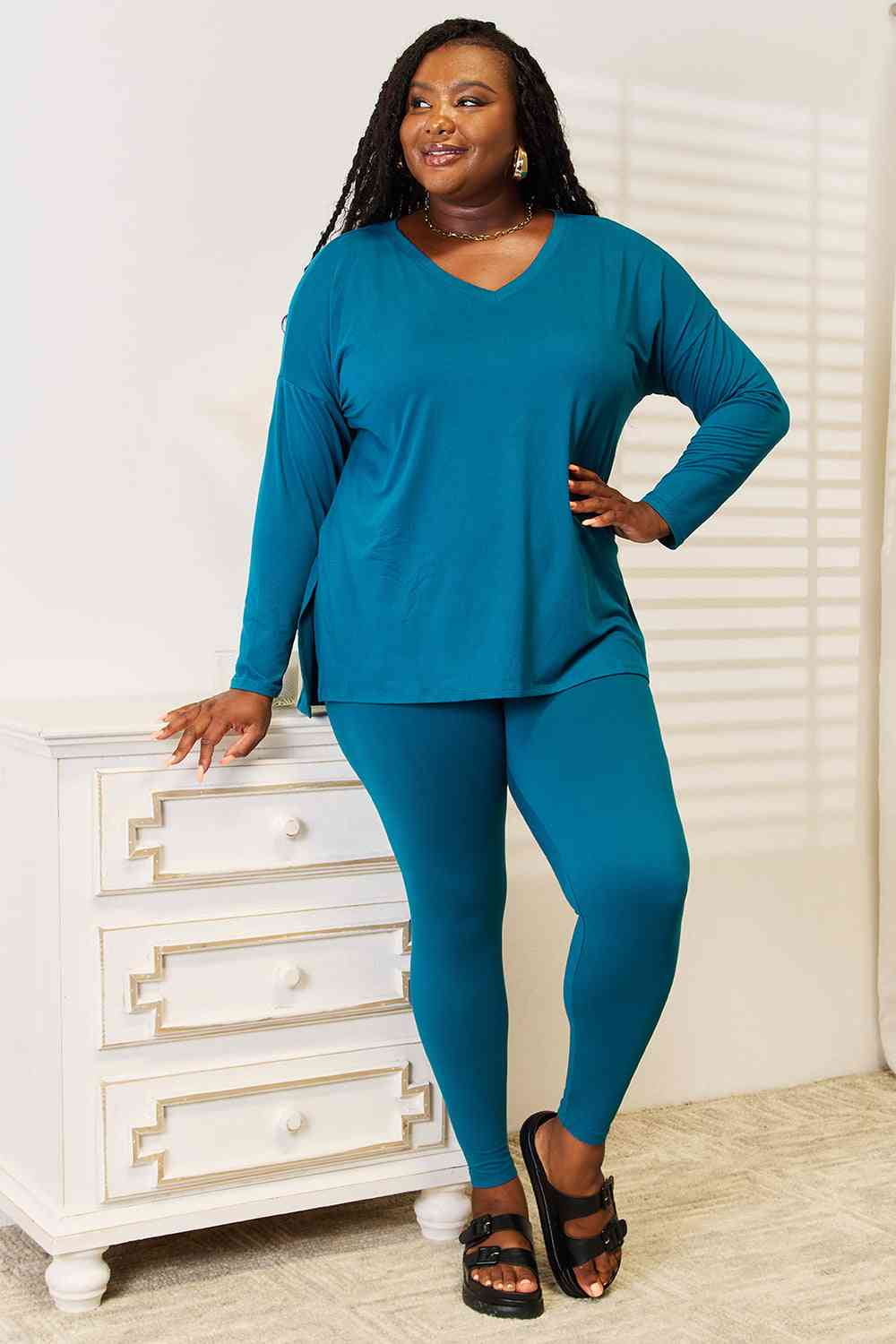 Lazy Days Full Size Long Sleeve Top and Leggings Set - Deep Teal / S - Camis & Tops - Outfit Sets - 1 - 2024