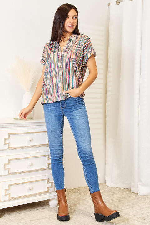 Multicolored Stripe Notched Neck Top - Camis & Tops - Shirts & Tops - 8 - 2024