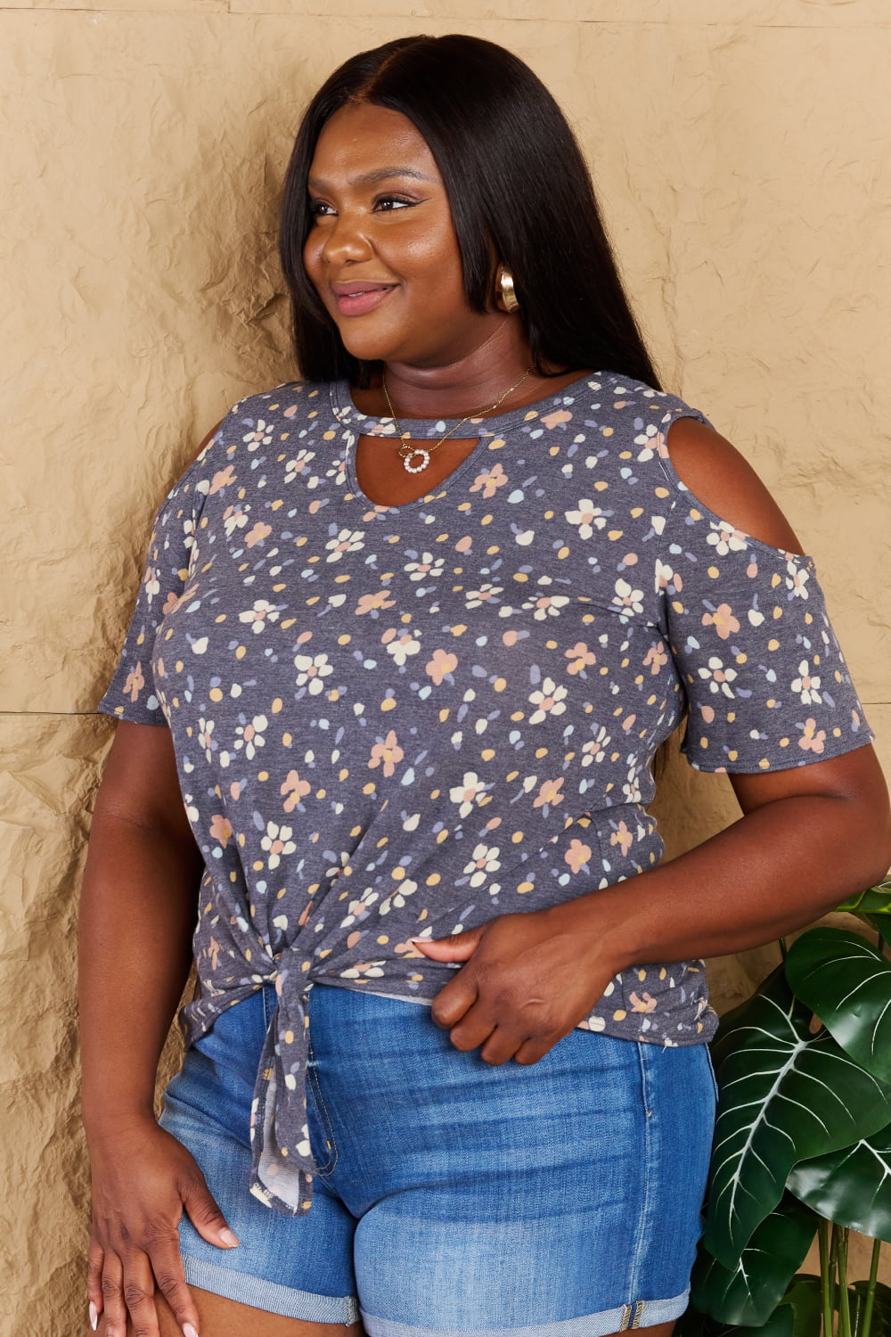 On My Own Full Size Cold Shoulder Keyhole Floral Print Top - Camis & Tops - Shirts & Tops - 3 - 2024